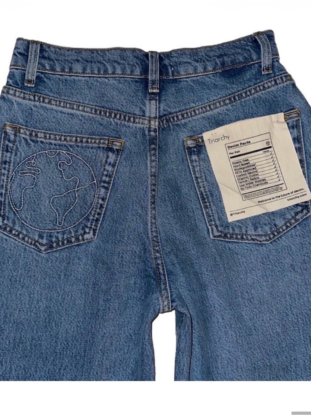 Triarchy High-Rise Blue Jeans with Embroidered World Pocket
